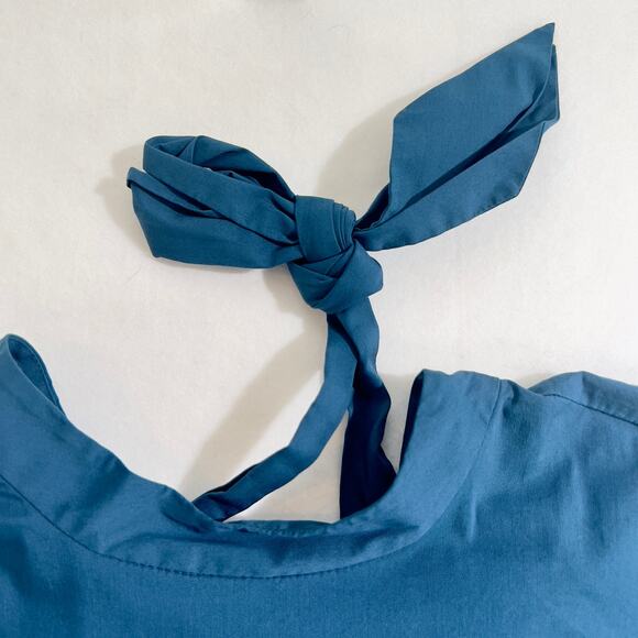 Eloquii Blouse Top Woman 18 Blue Elastic Cuffs Tie Back Plain Front w/ Darts - Picture 5 of 16